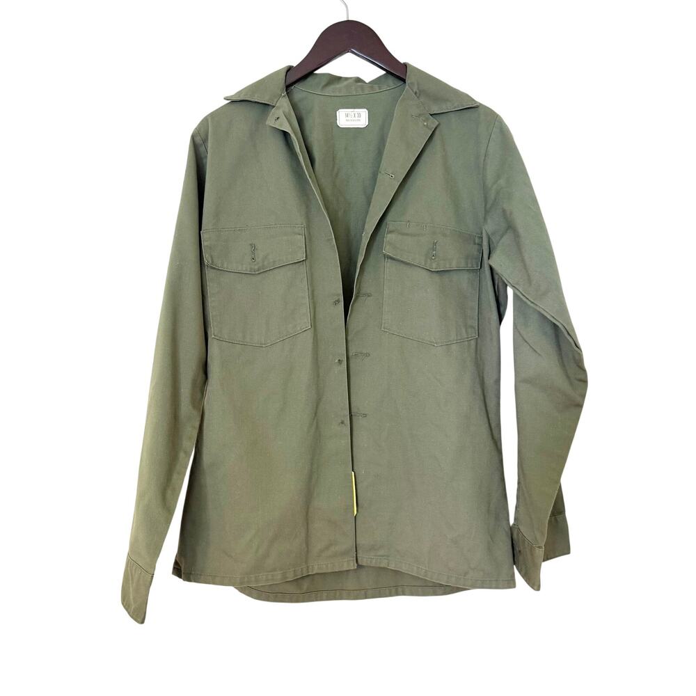 Vintage 70s US Military OG-507 Button Down Olive Green Shirt